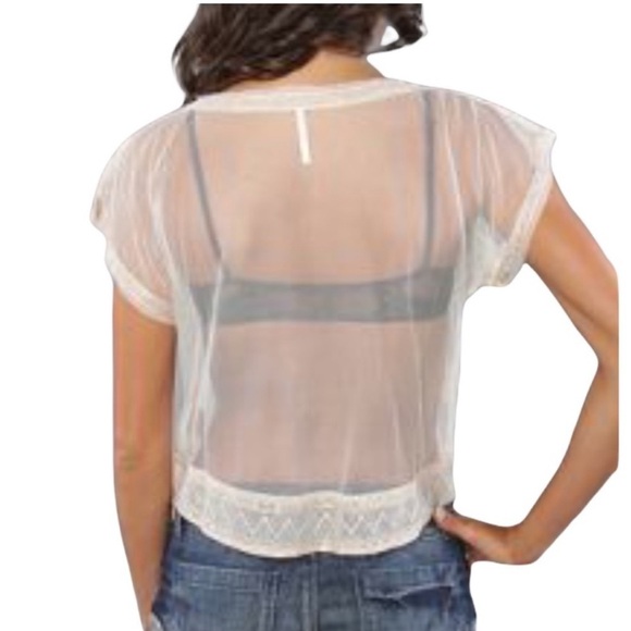 Free People cream sheer mesh embroidered lace blouse top - The Vicki Top - Picture 2 of 5
